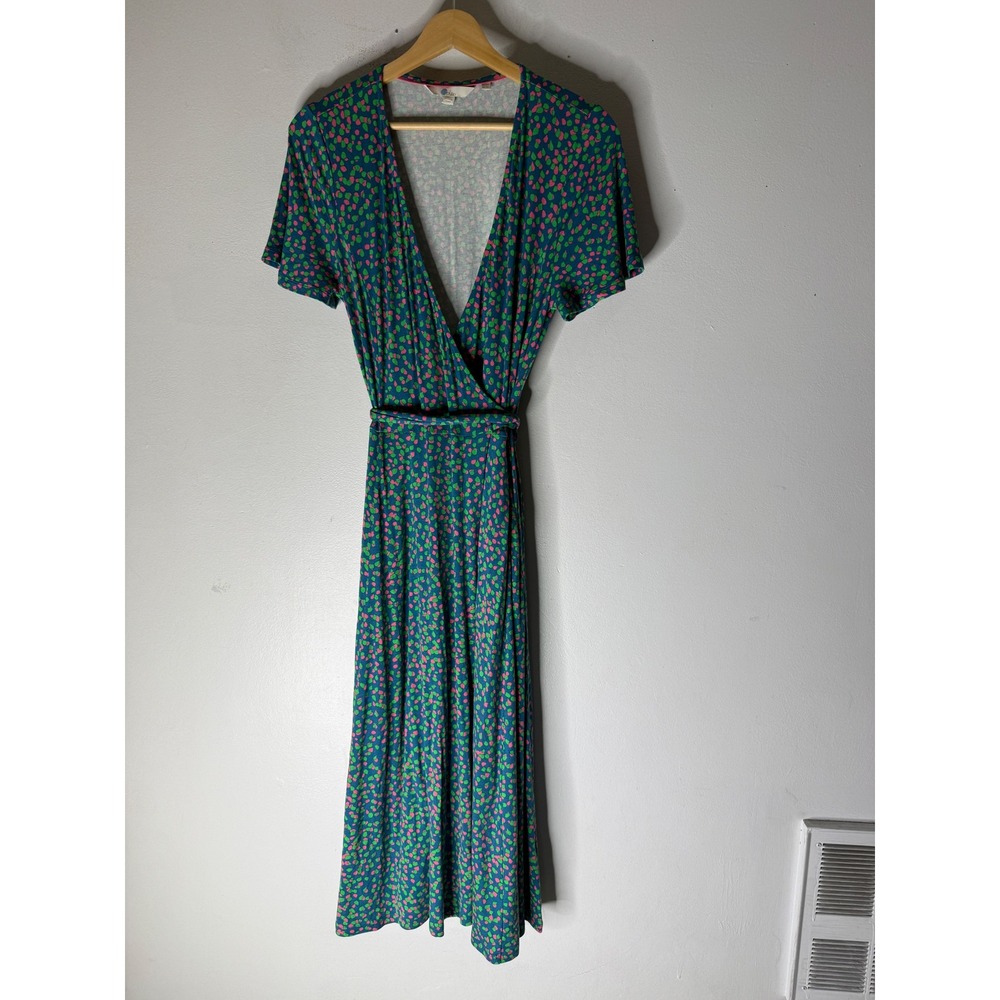 Boden cassia jersey wrap dress teal pink speckle print midi size 4